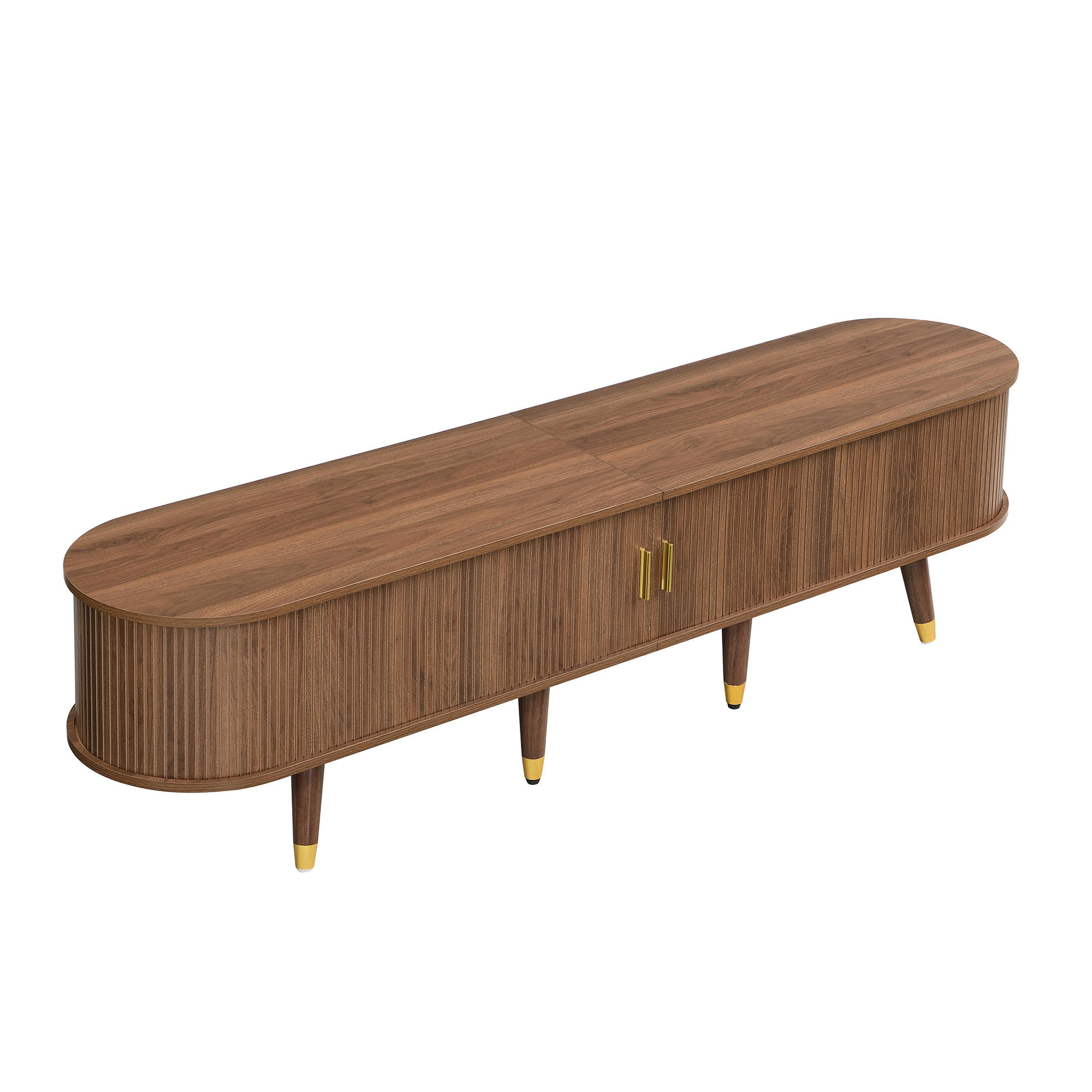 LOWBOARD DE-40221 mit Rattan-Schiebetür Nussbaum - Walnussfarben, Holzwerkstoff (175/45/38cm) - ComfortXL