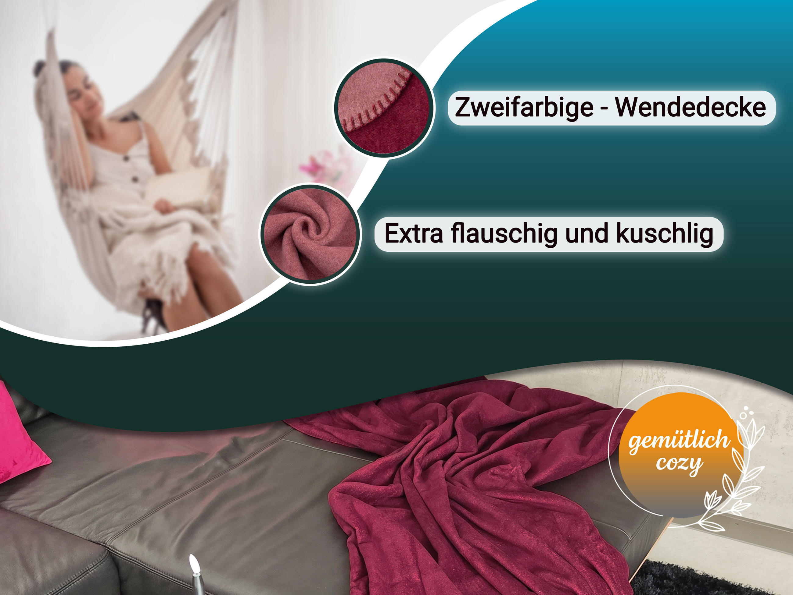 KUSCHELDECKE, 150x200 cm, 60% Baumwolle, 40% Polyacryl, Rot - Bordeaux, Naturmaterialien (150/200cm) - Zollner