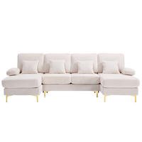 WOHNLANDSCHAFT aus Samt 265x135x88 cm Beige mit LED-Beleuchtung, USB-Anschluss und ergonomischem Komfort - Beige, Textil (265/88/135cm) - Modfu