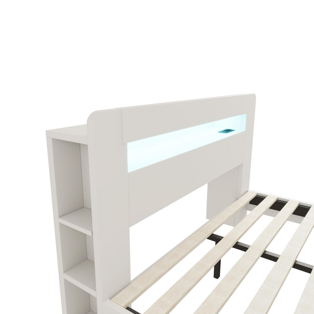 HOLZBETT 140x200cm Kopfteil Stauraum LED Steckdose Weiß - Weiß, Holz (140/200cm) - FLIEKS
