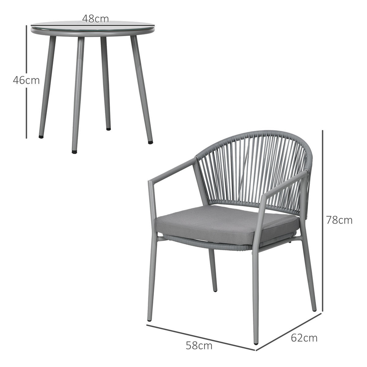 GARTENMÖBEL Set, Stahl, PE, Hellgrau - Hellgrau, Metall - Outsunny