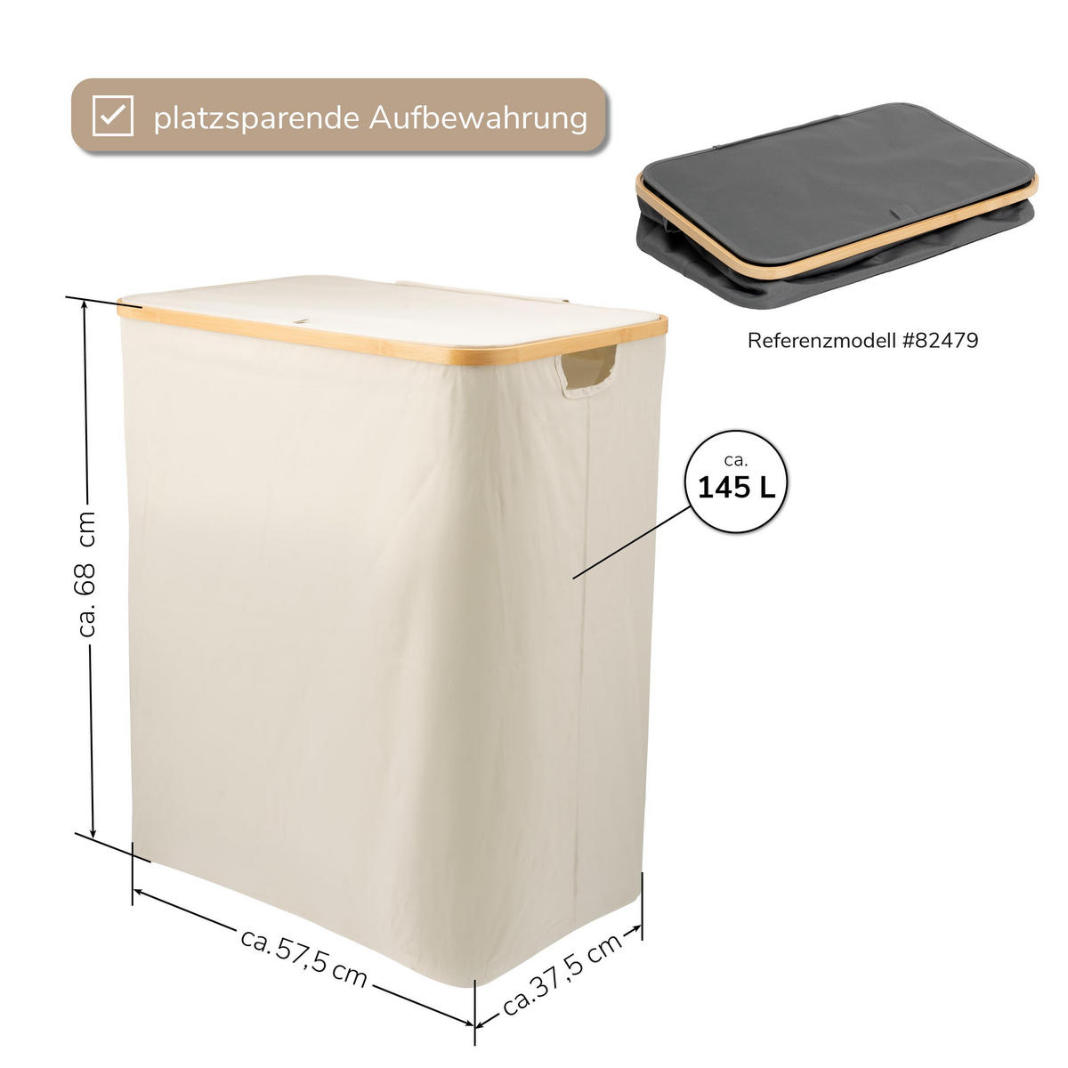 WÄSCHESAMMLER 145 Liter, beige - Beige, Textil (57.5/68/37.5cm) - bremermann