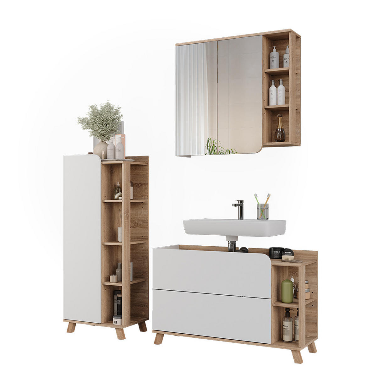 KOUPELNOVÝ NÁBYTEK Karen Sonoma/bílá - bílá/Sonoma dub, kompozitní dřevo (100/65/35cm) - Vicco