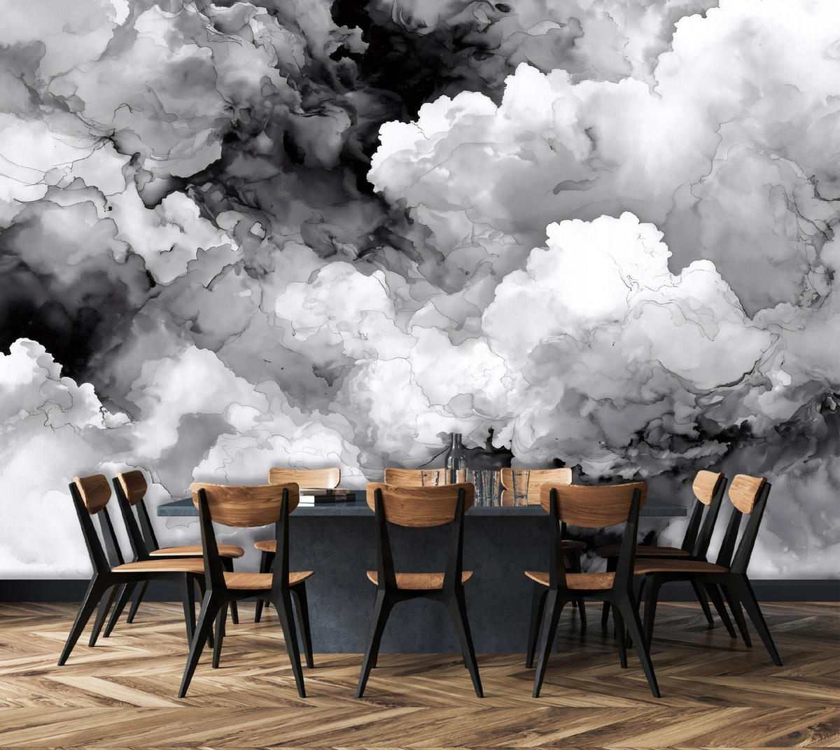 FOTOTAPETE Abstrakt Marmor Schwarzweiß 350x250 cm - Multicolor, Papier (350/250cm) - Wallarena