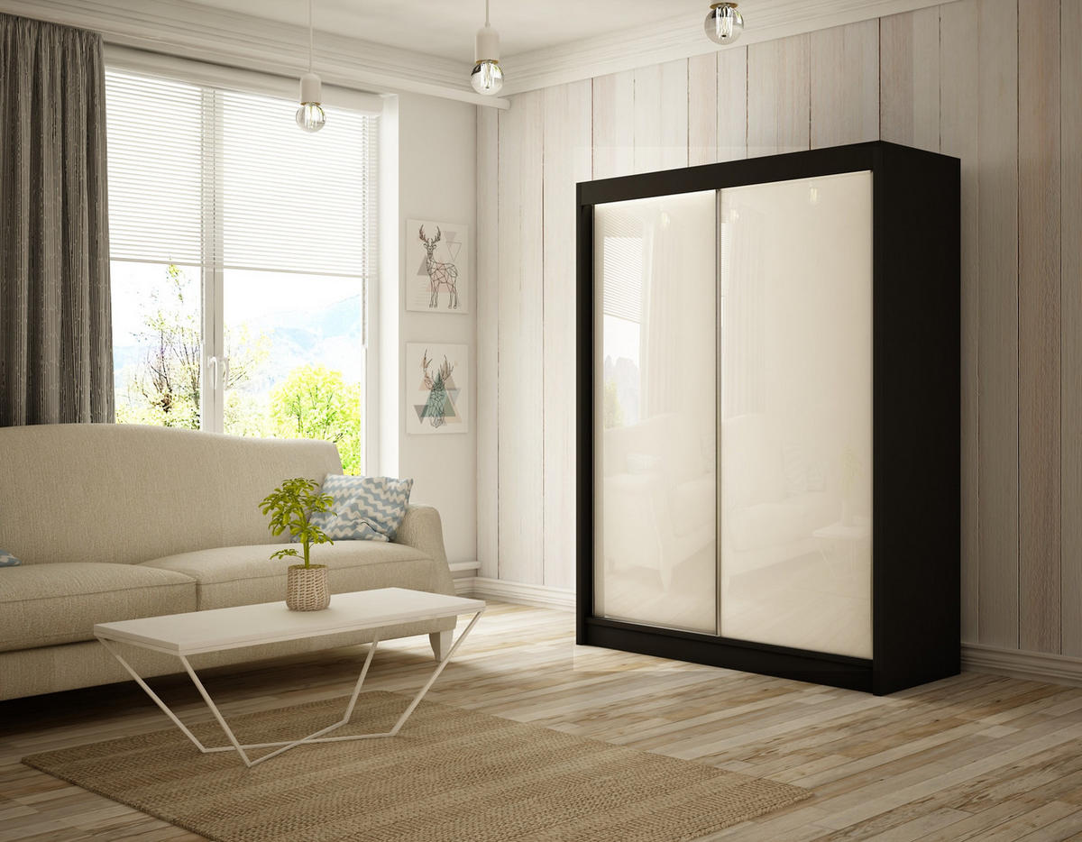 SCHIEBETÜRENSCHRANK TIPI II - Schwarz/Weiß, Holzwerkstoff (200/215/61cm) - Meblini