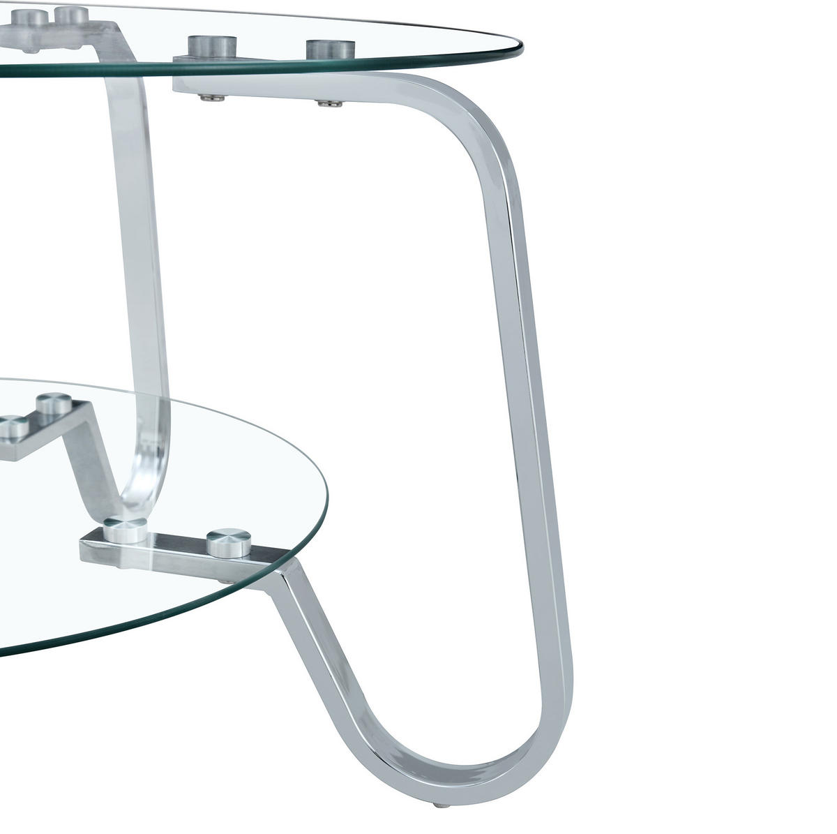 COUCHTISCH aus Glas & Metall in Silber mit 2 Ebenen gehärtetes Glas - Silberfarben, Glas (80/80/45cm) - Modfu