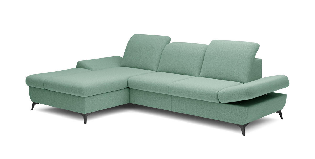 ECKSOFA FELICE L-S Grün Geflochtener Stoff mit Schlaffunktion - Grün, Holz (284/166cm) - MASSENO