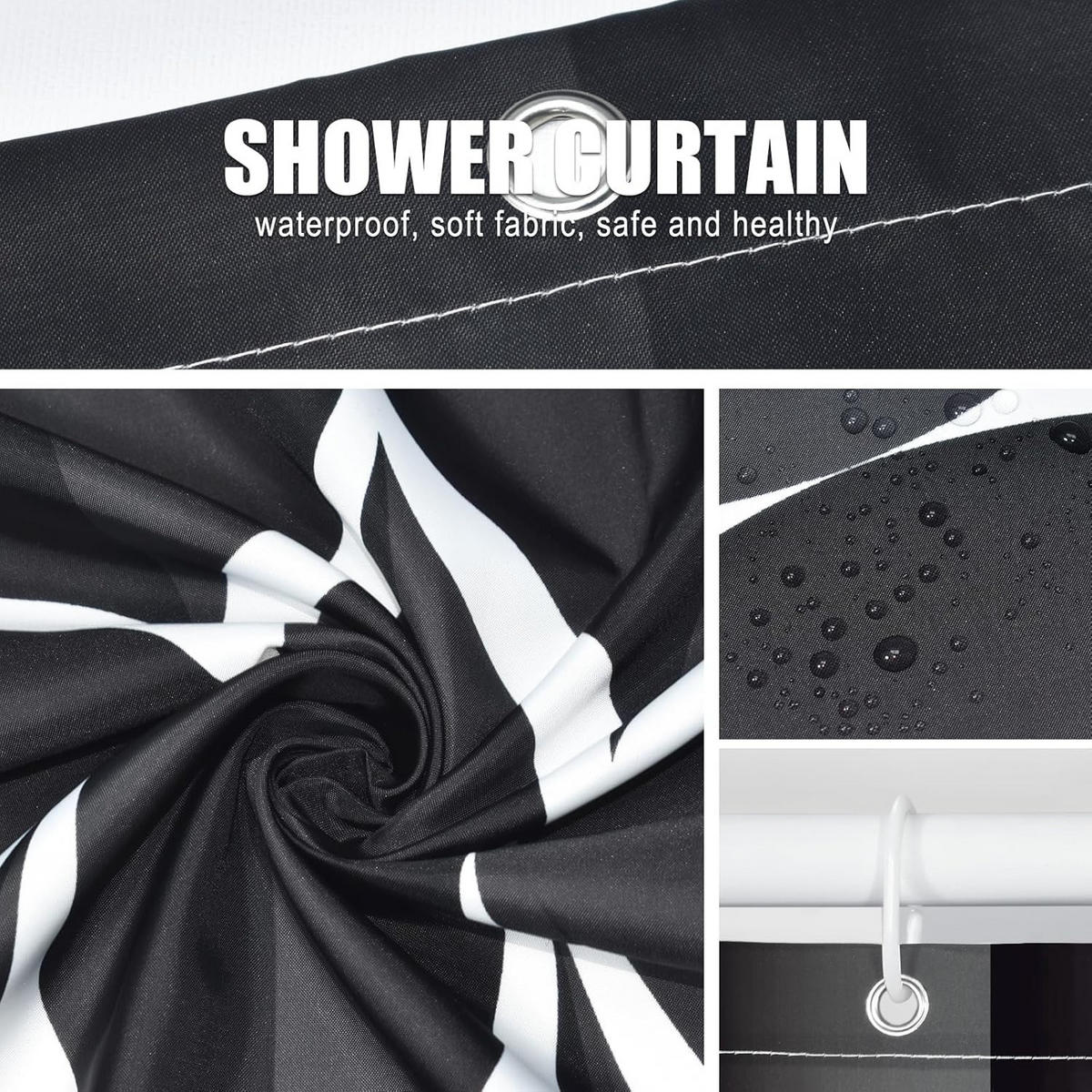 DUSCHVORHANG Schwarz Polyester wasserfest schnell trocknend maschinenwaschbar - Schwarz, Kunststoff (200/180cm) - MCBOSON