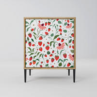 SIDEBOARD FLOWERS AND STRAWBERRIES, Eichefarben, 57,5x42x72,5 cm, Schwarze Metallfüße - Eichefarben/Multicolor, Holzwerkstoff/Metall (57.5/72.5/42cm) - SpaceRebels