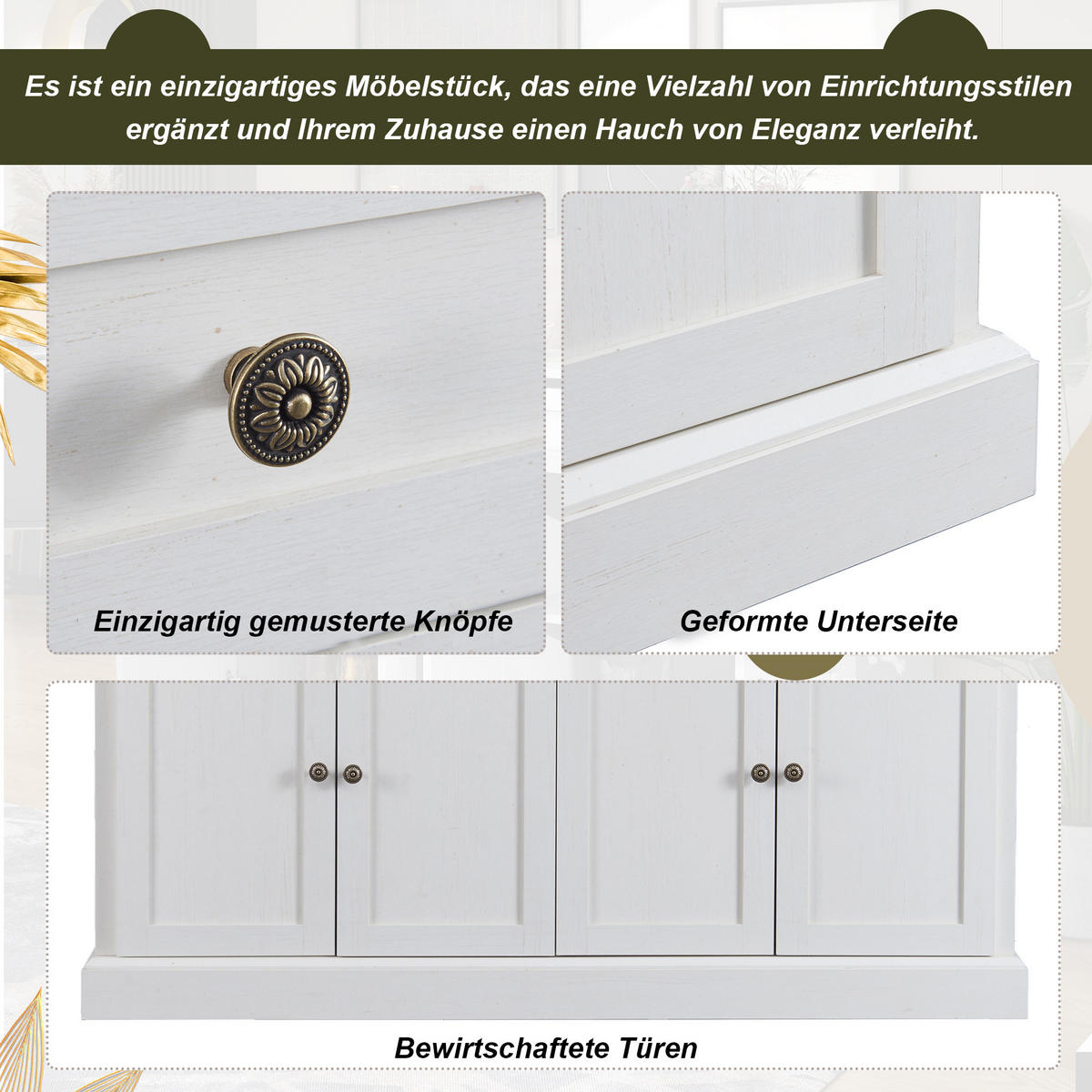 SIDEBOARD 150 cm in Antik Weiß mit 4 Schubladen und 4 Türen - Creme, Holzwerkstoff (150/86/40cm) - Urban Meuble