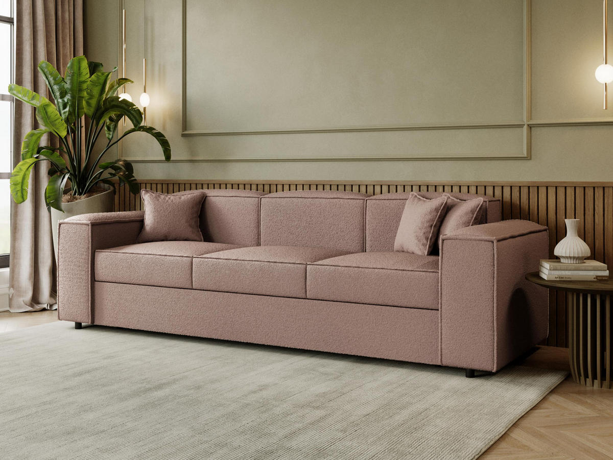 SCHLAFSOFA Santos Boucle - Hellbraun/Schwarz, Holzwerkstoff/Kunststoff (252/79/88cm) - MIRJAN24