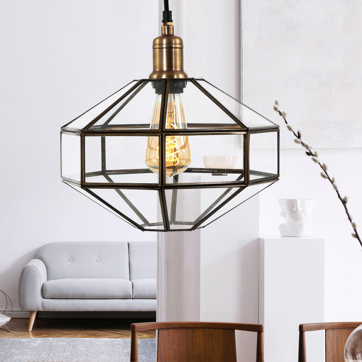 LED PENDELLEUCHTE Metall Bronze - Bronzefarben, Glas (30/30/145cm)