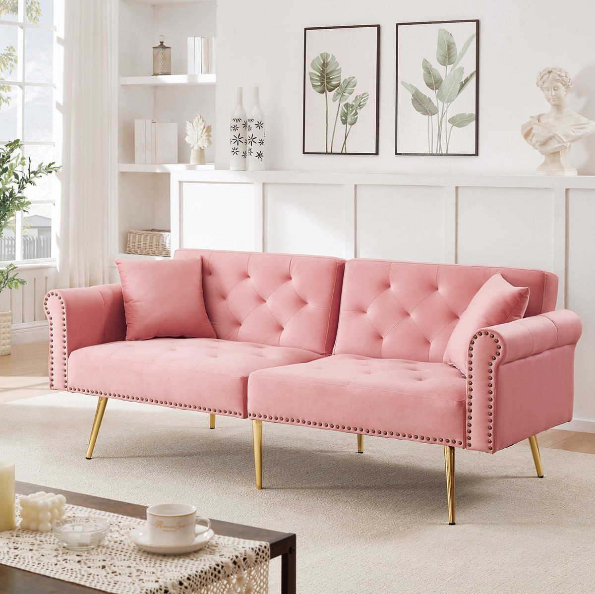 SCHLAFSOFA aus Samt 147x85 cm Pink mit 3-stufig verstellbarer Rückenlehne und 2 Kissen - Rosa, Kunststoff (75/70/173cm) - Modfu