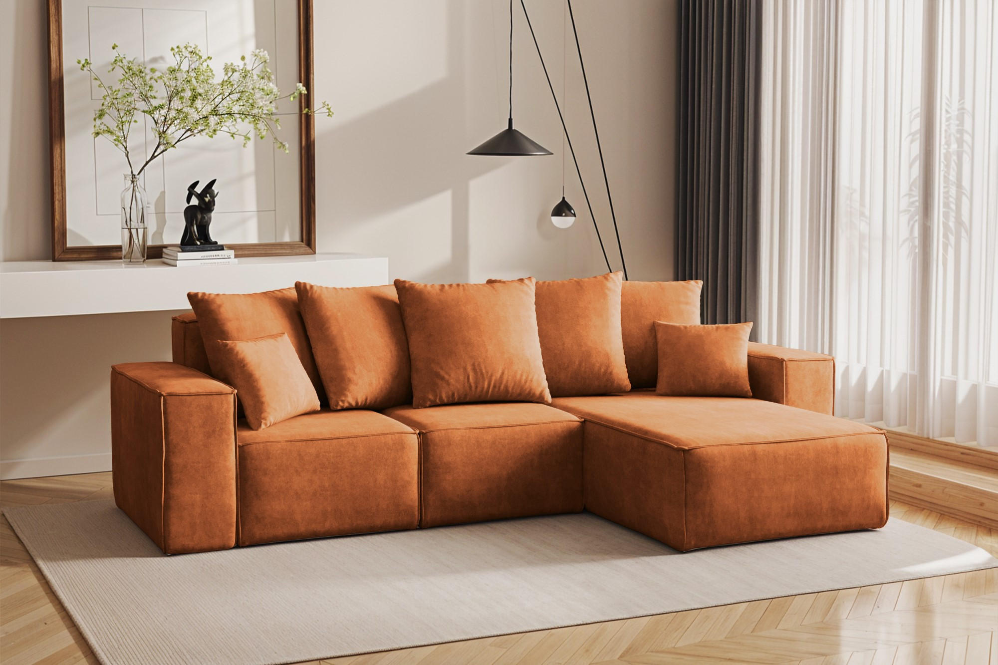 ECKSOFA L-Form Premium Kollektion ELLA Stoff Velours Noel Orange Rechts - Orange, Holz/Textil (262/168cm) - Kaiser Möbel