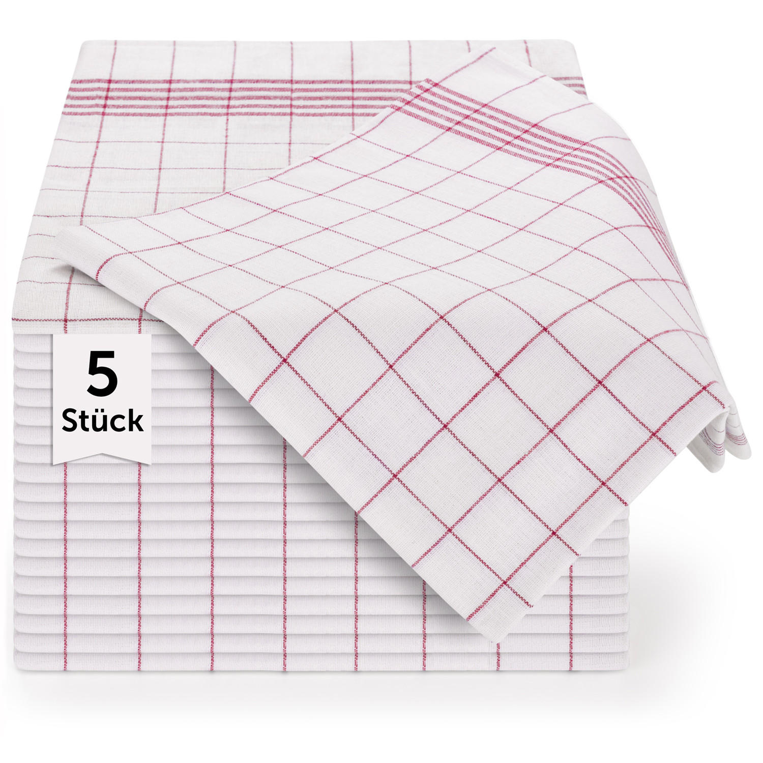 GESCHIRRTÜCHER 5er Set, 50/70 cm, 100% Baumwolle, kariert - Rot, Naturmaterialien (50/70cm) - Blumtal