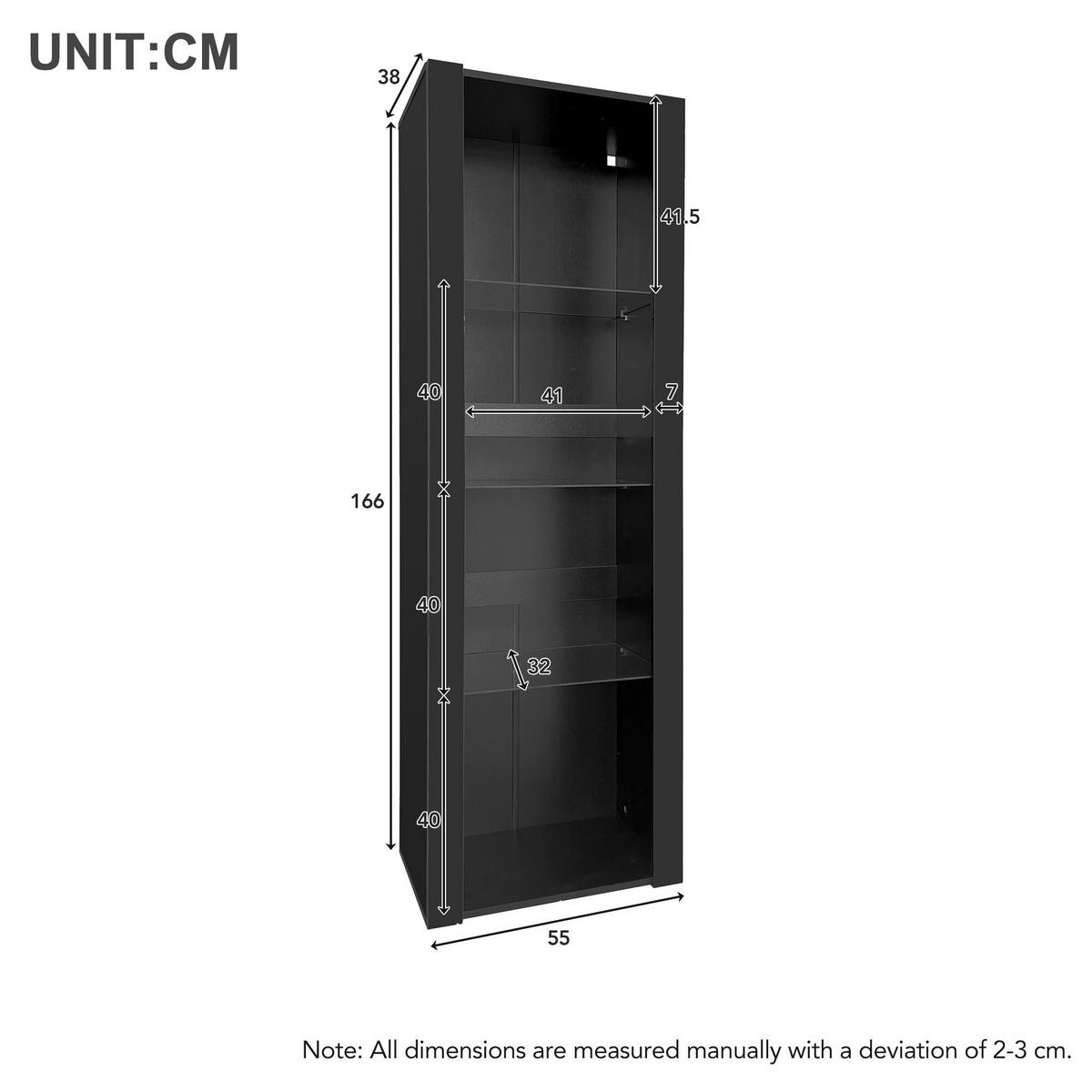 VITRINE Schwarz 55/38/166 cm - Schwarz, Holzwerkstoff (55/166/38cm) - PANGIVO