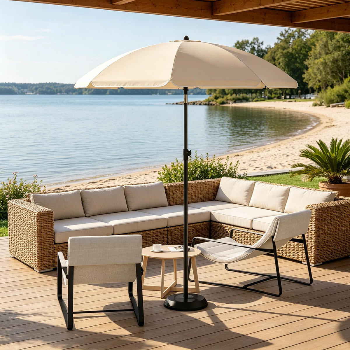 SONNENSCHIRM Klappbar Metall 175cm Neigbar Verstellbar - Beige, Textil (195/175cm) - Raelunyi
