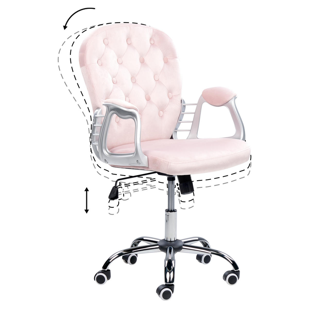BÜROSTUHL Samtstoff Rosa Princess - Pink, Textil/Metall (60/98/60cm) - Beliani