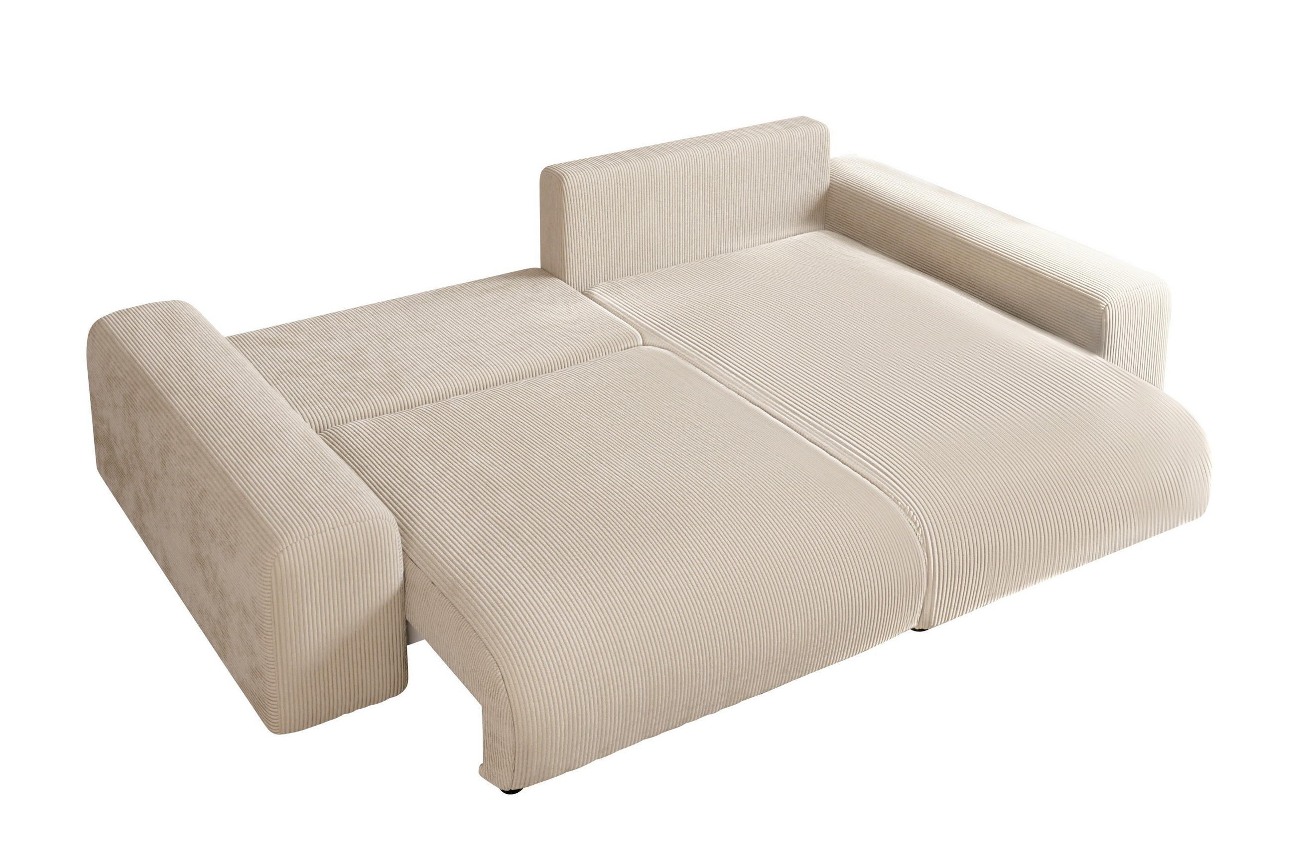 ECKSOFA mit Schlaffunktion, Bettkasten, Wellenunterfederung, seitenverkehrt montierbar B255/T165/H84 cm, Liegefl. 148x196 cm, Cord Beige / 21001 - Beige/Schwarz, Kunststoff/Textil (255/165cm) - luma-home