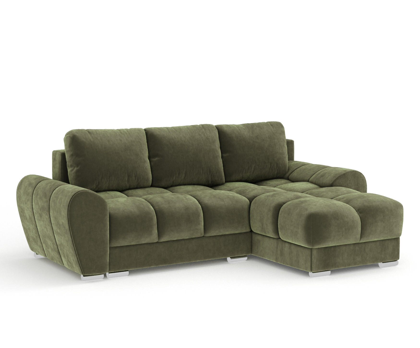 ECKSOFA MIT SCHLAFFUNKTION Peebles Olivenfarbe Samtstoff - Chromfarben/Olivgrün, Holz/Holzwerkstoff (256/175cm) - Maison de Reve