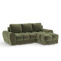 ECKSOFA MIT SCHLAFFUNKTION Peebles Olivenfarbe Samtstoff - Chromfarben/Olivgrün, Holz/Holzwerkstoff (256/175cm) - Maison de Reve