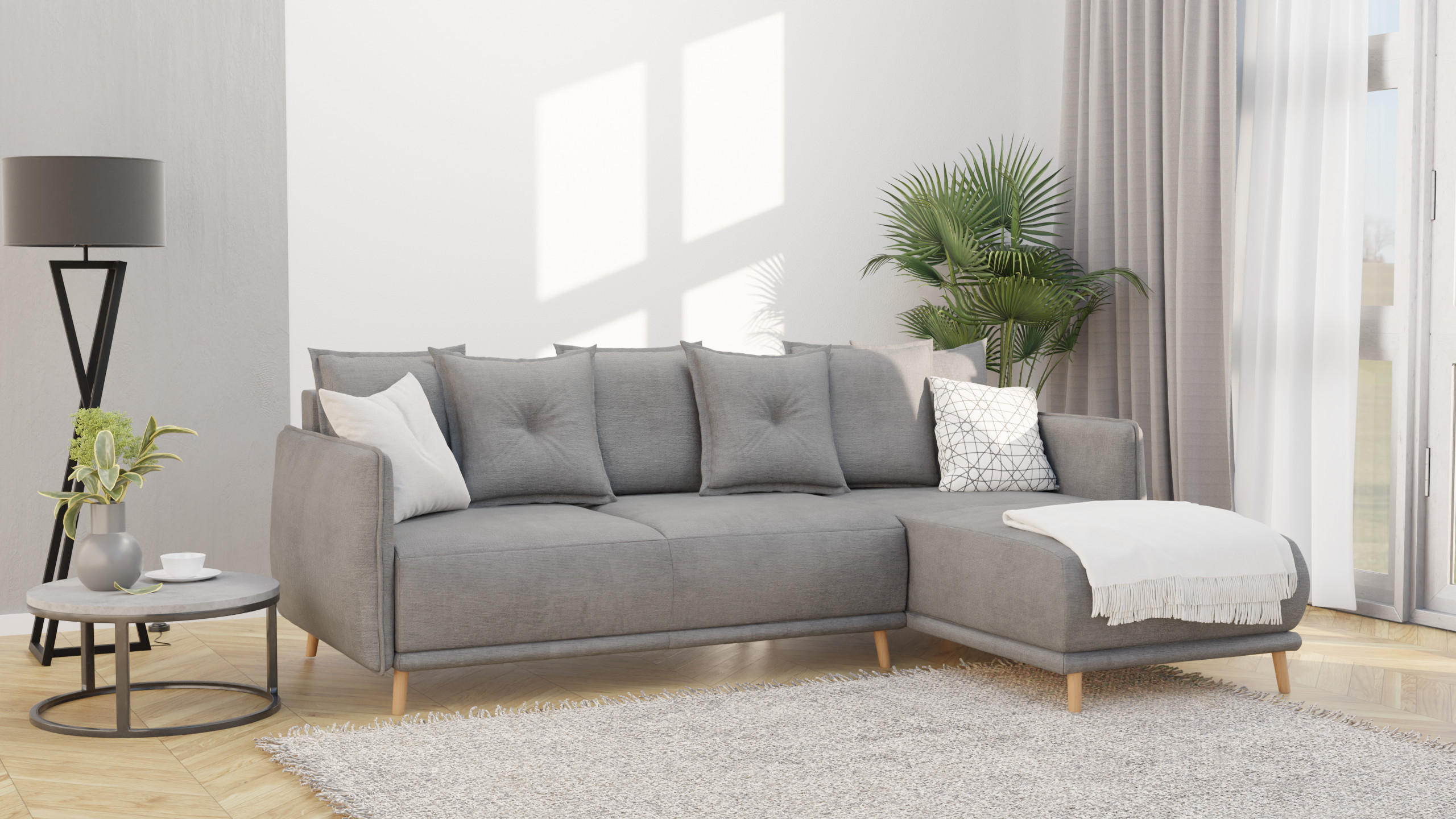 ECKSOFA Chroma Grau Luxusmicrofaser - Braun/Grau, Holz/Textil (238/170cm) - S-Style Möbel