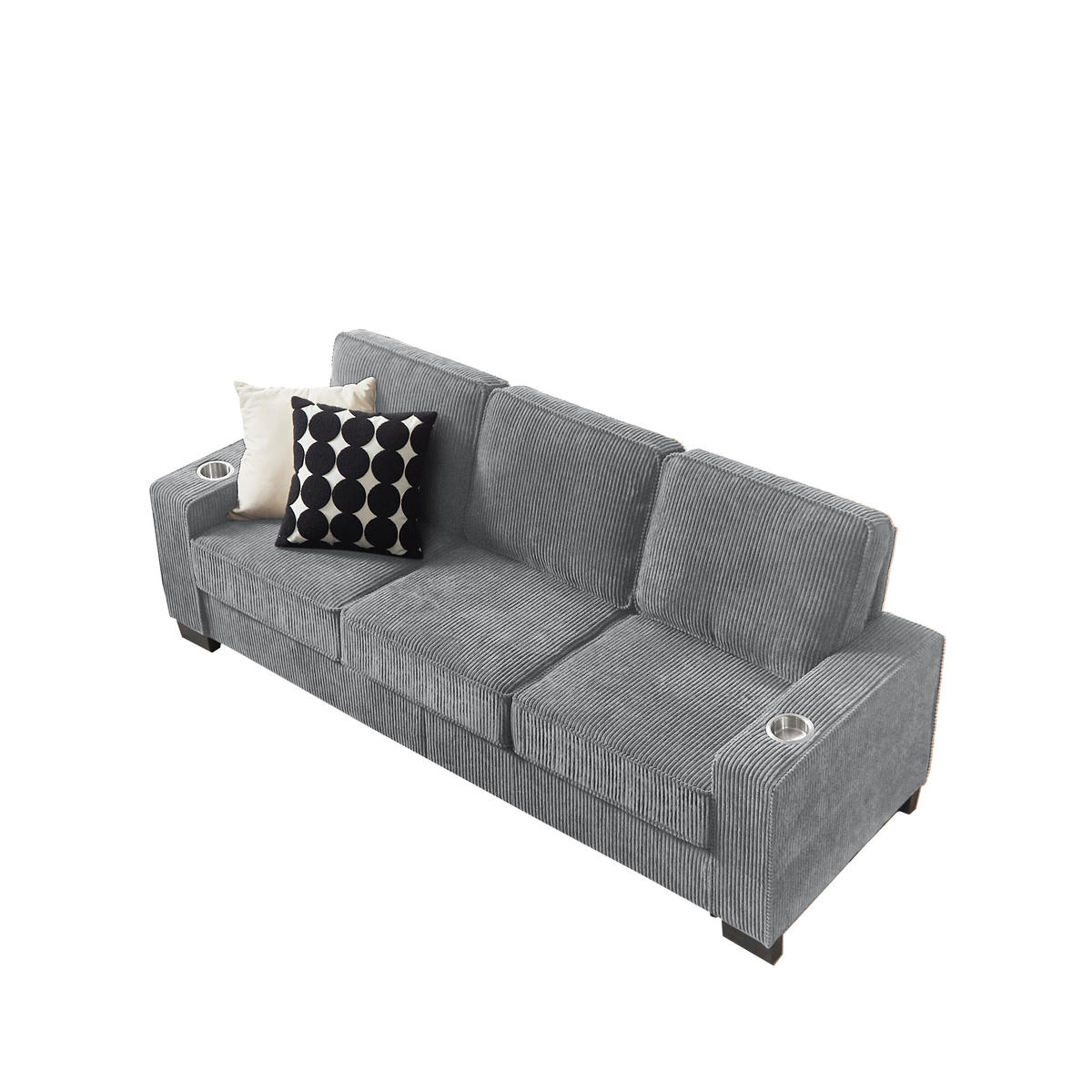 3-SITZER-SOFA DE-35029 mit Getränkehaltern Grau - Grau, Textil (72/86/206cm) - ComfortXL