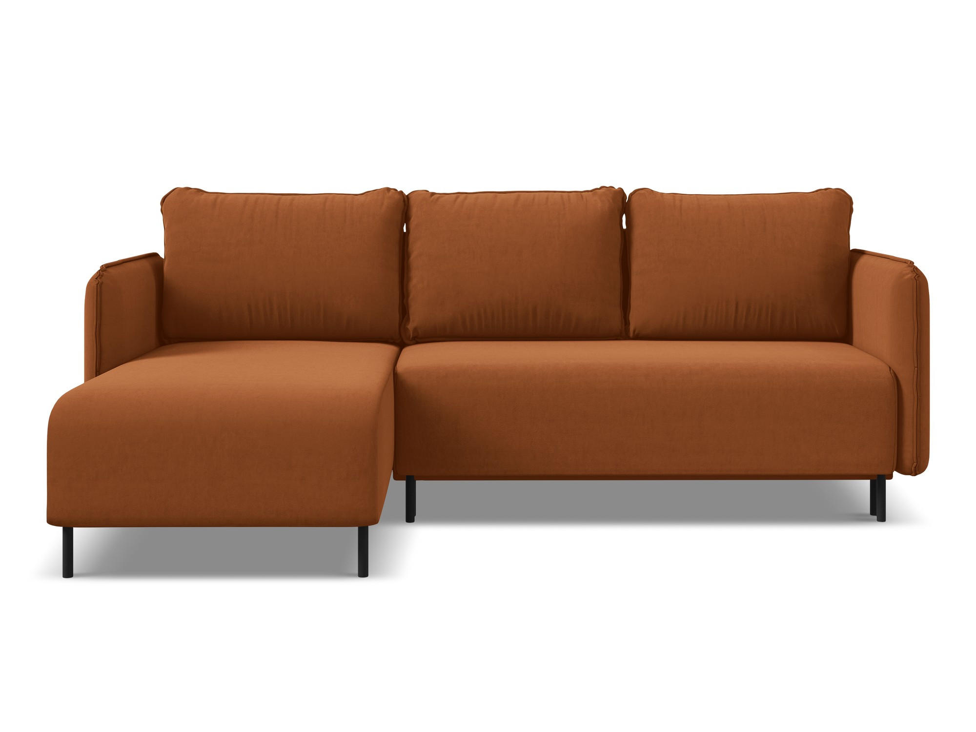 ECKSOFA mit Schlaffunktion Samt Stoff Orange - Terra cotta/Schwarz, Holz/Textil (162/236cm) - Makamii