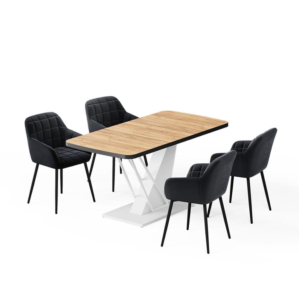 SÚPRAVA JEDÁLENSKÉHO STOLA Fenaro, Dub Goldkraft/biely, 120 x 80 cm so 4 jedálenskými stoličkami - biela/farba duba, kompozitné drevo (120/76/80cm) - Vicco