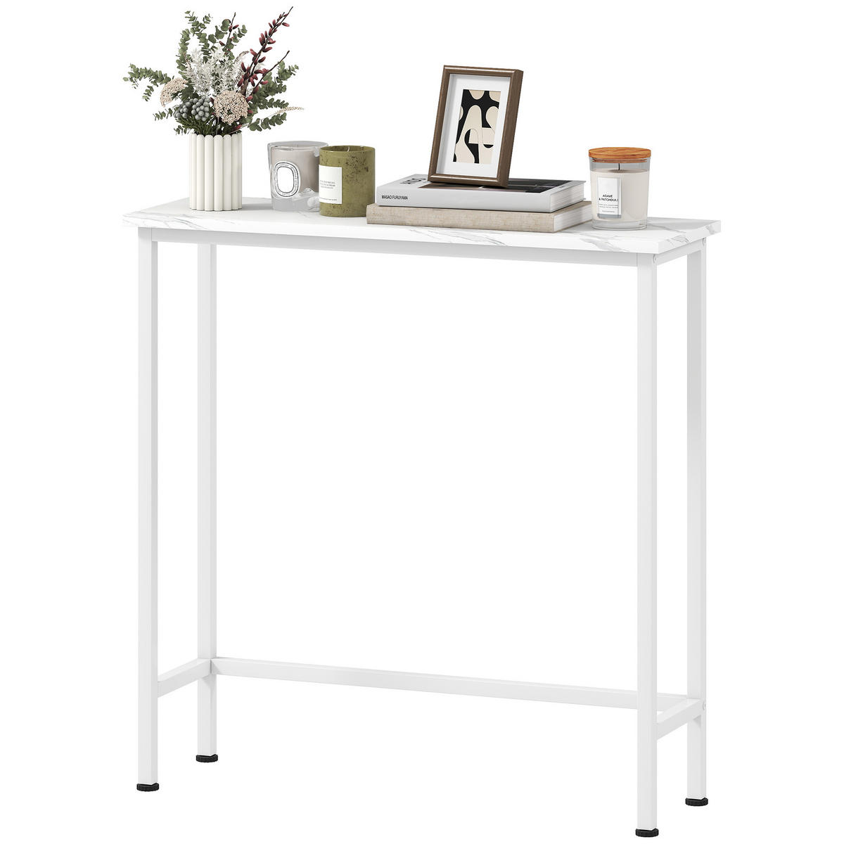 KONSOLENTISCH DE-09733 mit Marmoroptik, Kippschutz, schmal Weiß - Weiß, Holzwerkstoff/Metall (75/24/76cm) - ComfortXL