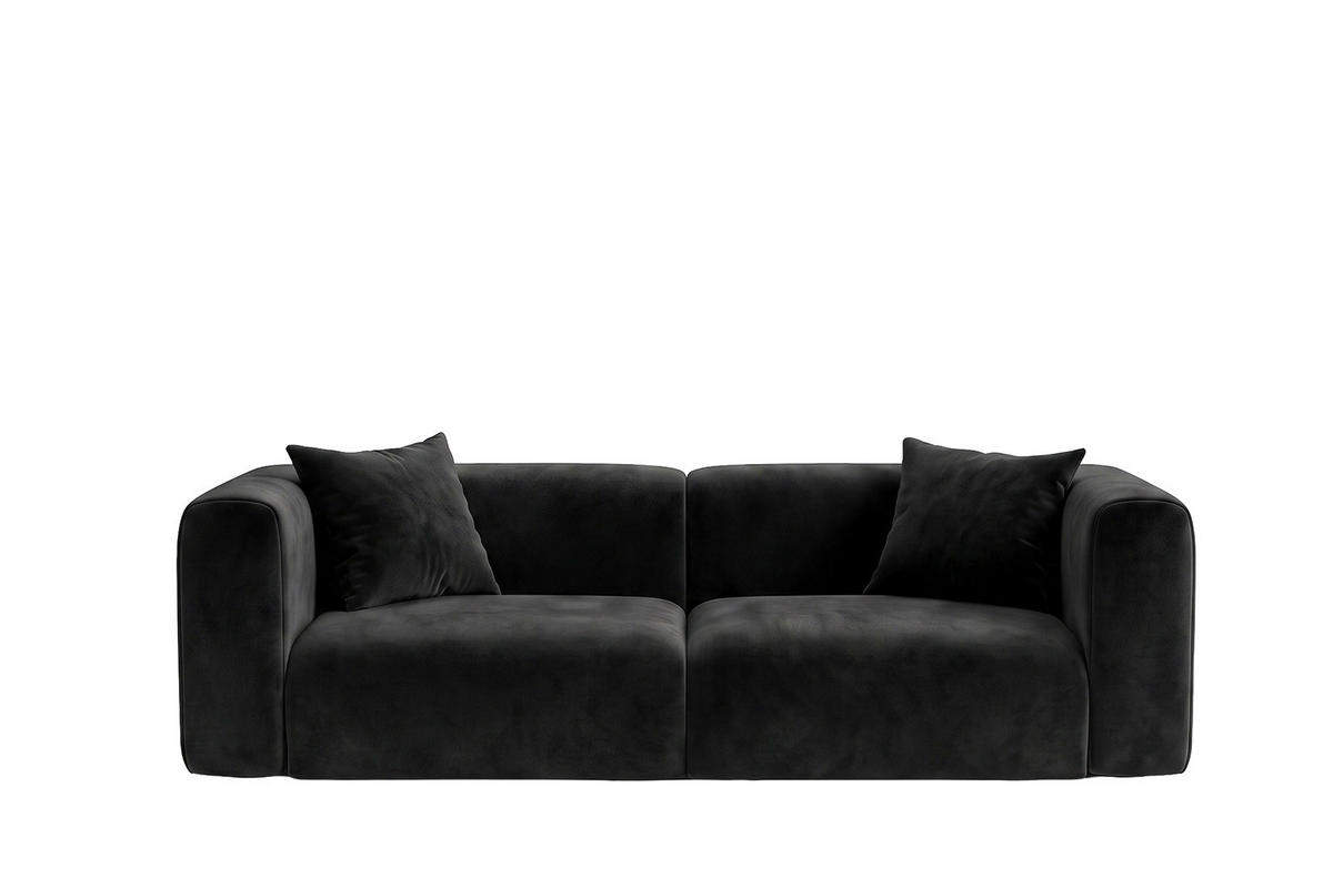 SOFA 2-Sitzer, Velvet-Stoff Bluvel, Schwarz, GRETA - Schwarz, Holz (228/70/89cm) - Kaiser Möbel