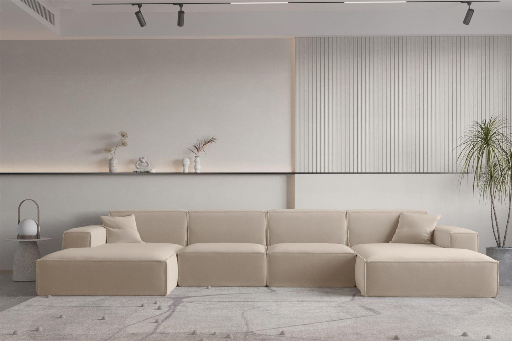 WOHNLANDSCHAFT Celes Premium Opera - Sandfarben, Holzwerkstoff/Textil (379/73/165cm) - Fun Möbel