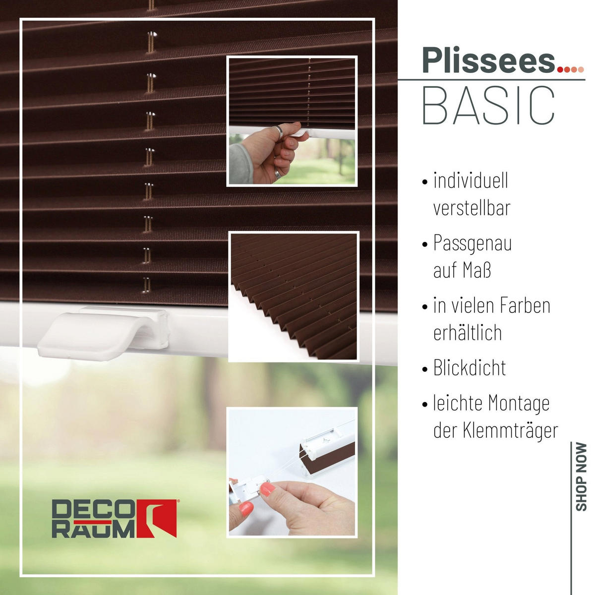 PLISSEE Basic ohne Bohren - Dunkelbraun, Textil (80/150cm) - Deco-Raum
