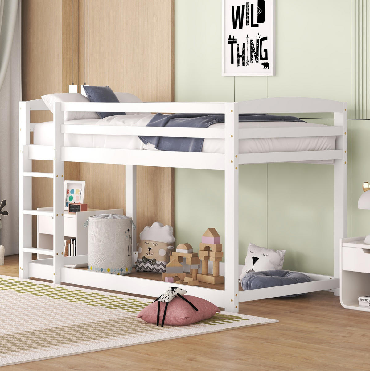 ETAGENBETT 90/200 cm Weiß aus Kiefer massiv – platzsparend und kindersicher - Weiß, Holz (90/200cm) - Flora Grace