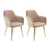 STUHL mit Armlehnen 2er-Set - Samt &d goldfarbenes Metall - Beige - ELEANA - Beige, Textil (59/82/58cm) - Vente-Unique