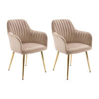 STUHL mit Armlehnen 2er-Set - Samt & goldfarbenes Metall - Beige - ELEANA - Beige, Textil (58/82/59cm) - Vente-Unique