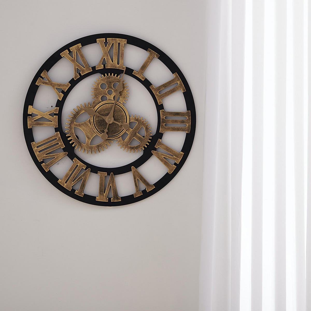 WANDUHR Industrie-Stil aus MDF in Gold Leises Uhrwerk Hochwertig Einfache Stromversorgung 58 x 58 x 4,5 cm - Goldfarben, Holzwerkstoff (58/4.5/58cm) - Livingandhome