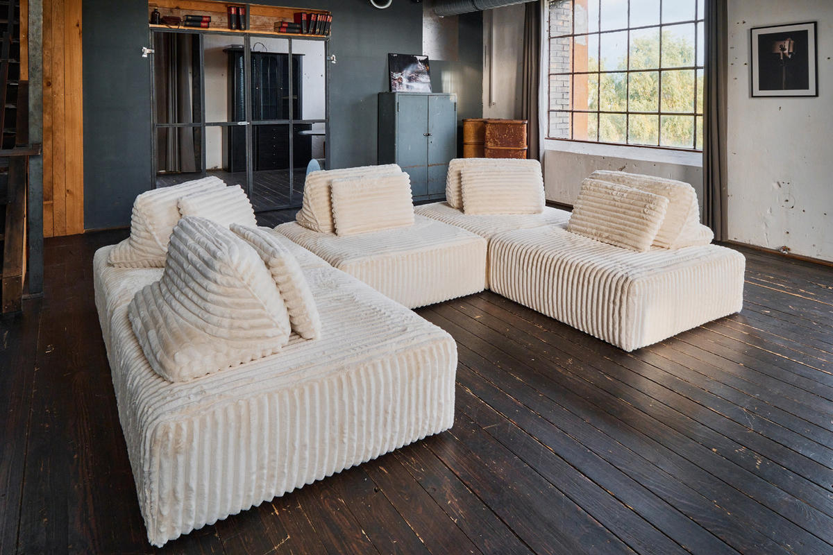 MODULSOFA WIOLO SOFT 5 MODULE 5 KISSEN Cremeweiß Cord - Creme/Schwarz, Kunststoff/Textil (333/84/222cm) - KAWOLA