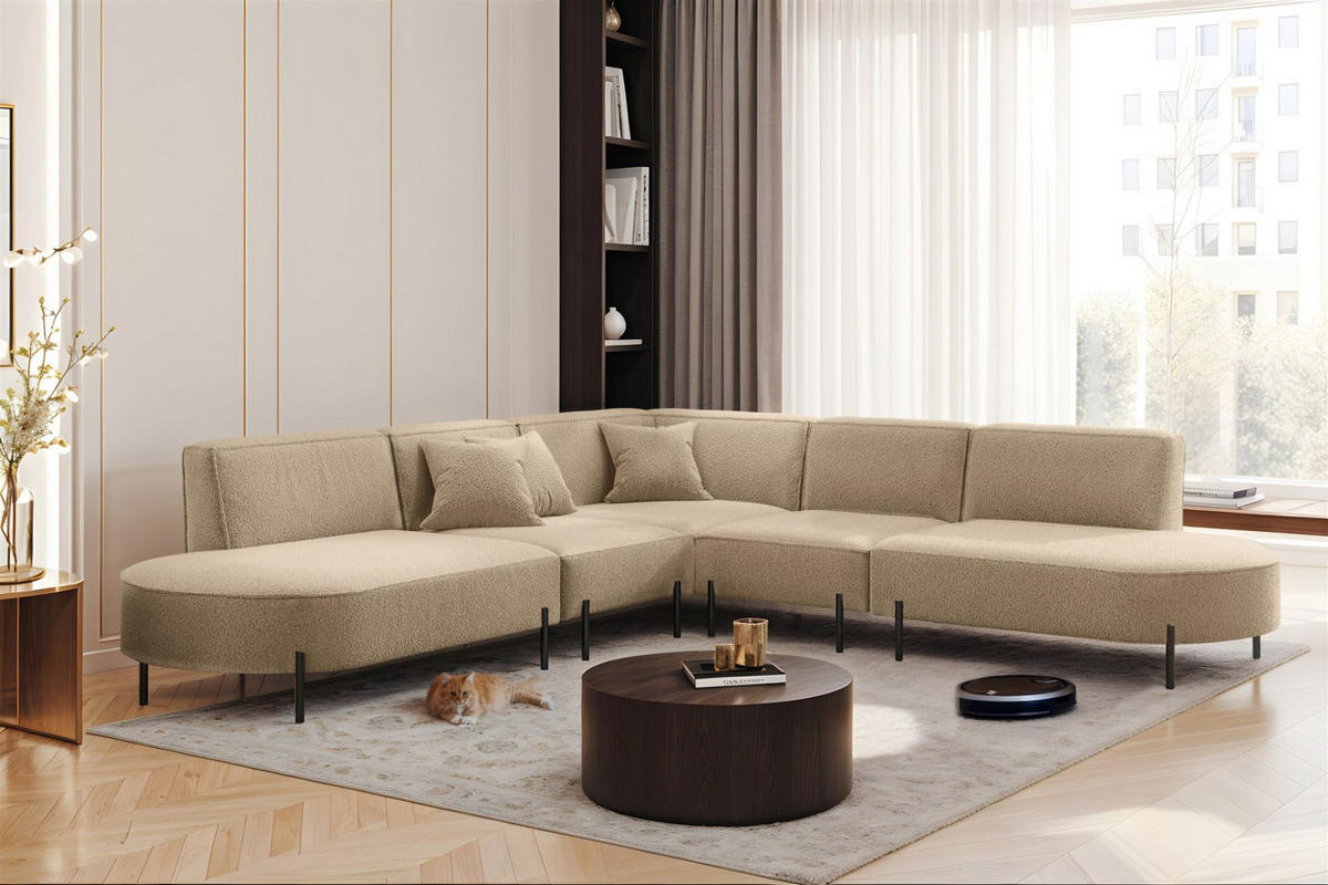 ECKSOFA Valencia - Hellbraun, Holzwerkstoff/Textil (303/303cm) - Fun Möbel