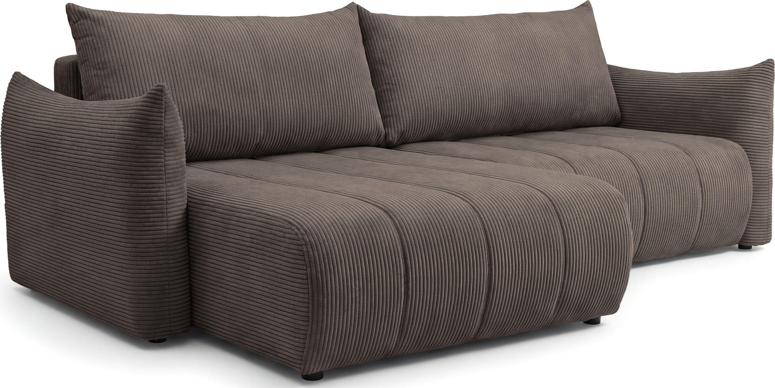 ECKSOFA Liv mit Schlaffunktion & Bettkasten in Cordstoff Braun, Universell 260/154/86 cm - Schwarz/Braun, Kunststoff/Textil (260/154cm) - WFL GROUP