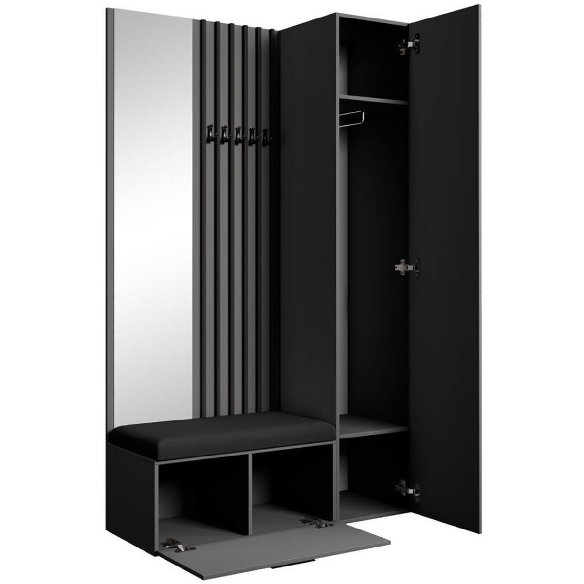 GARDEROBE Margaret II 121/203/43 mit Lamellen und Hochschrank - Schwarz/Graphitfarben, Holzwerkstoff/Kunststoff (121/203/43cm) - Beautysofa