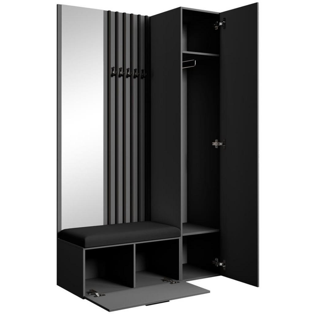 Thumbnail - Beautysofa Garderobe, Graphit, Schwarz, Kunststoff, 121x203x43 cm, Garderobe, Garderoben-Sets & Serien, Garderoben-Sets
