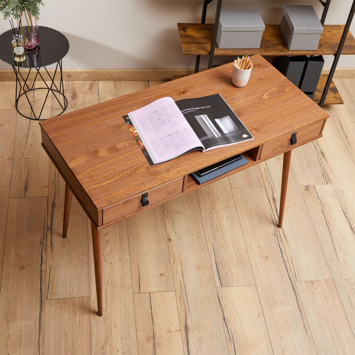SCHREIBTISCH KIM - Kastanienfarben, Holz (50/110/76cm) - IDIMEX