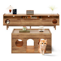 TV-ELEMENT mit Couchtisch - Kombination 2er-Set Nussbaum mit LED-Beleuchtung - Nussbaumfarben, Holzwerkstoff (180/50/40cm) - OKWISH