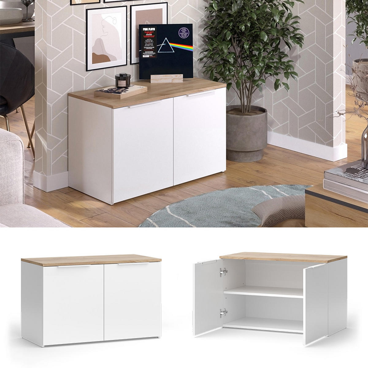 KOMMODE Wido Weiß/Sonoma 40 x 50 cm mit 2 Türen - Weiß/Sonoma Eiche, Holzwerkstoff (80/50/40cm) - Vicco