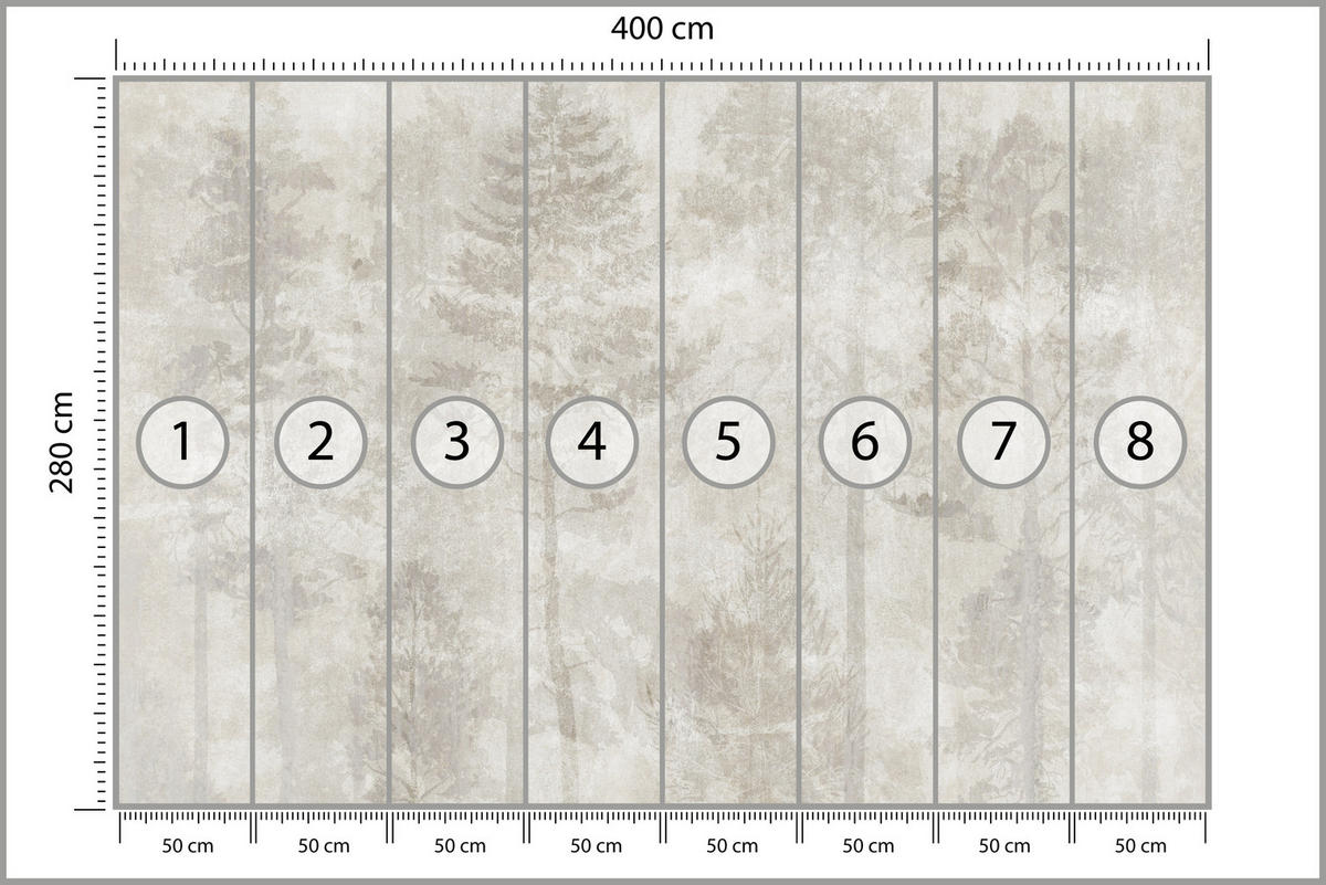 FOTOTAPETE für Wohnzimmer Boho Abstraktion Wald Bäume Beton Vintage 400x280 - Beige, Papier (400/280cm) - Muralo