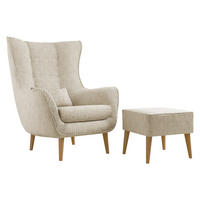 SESSEL Estjano Cord mit Fußbank - Beige/Naturfarben, Holz/Textil (80/106/95cm) - MIRJAN24