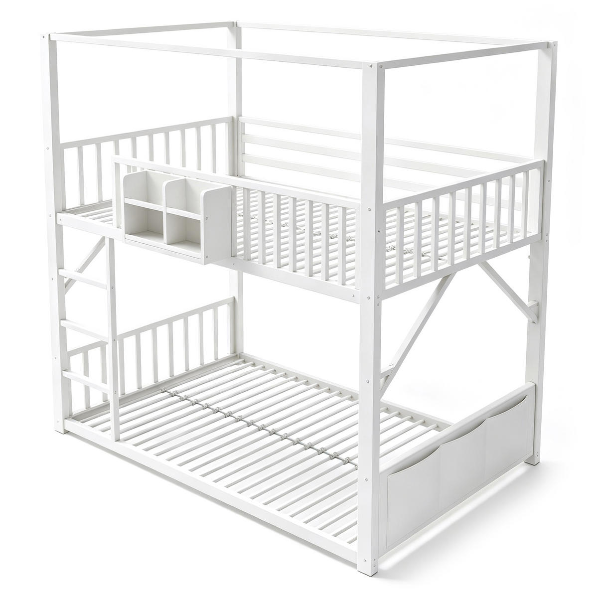 ETAGENBETT 90/200 cm Metall mit Dachdesign, DE-41590, in Weiß - Weiß, Metall (90/200cm) - ComfortXL