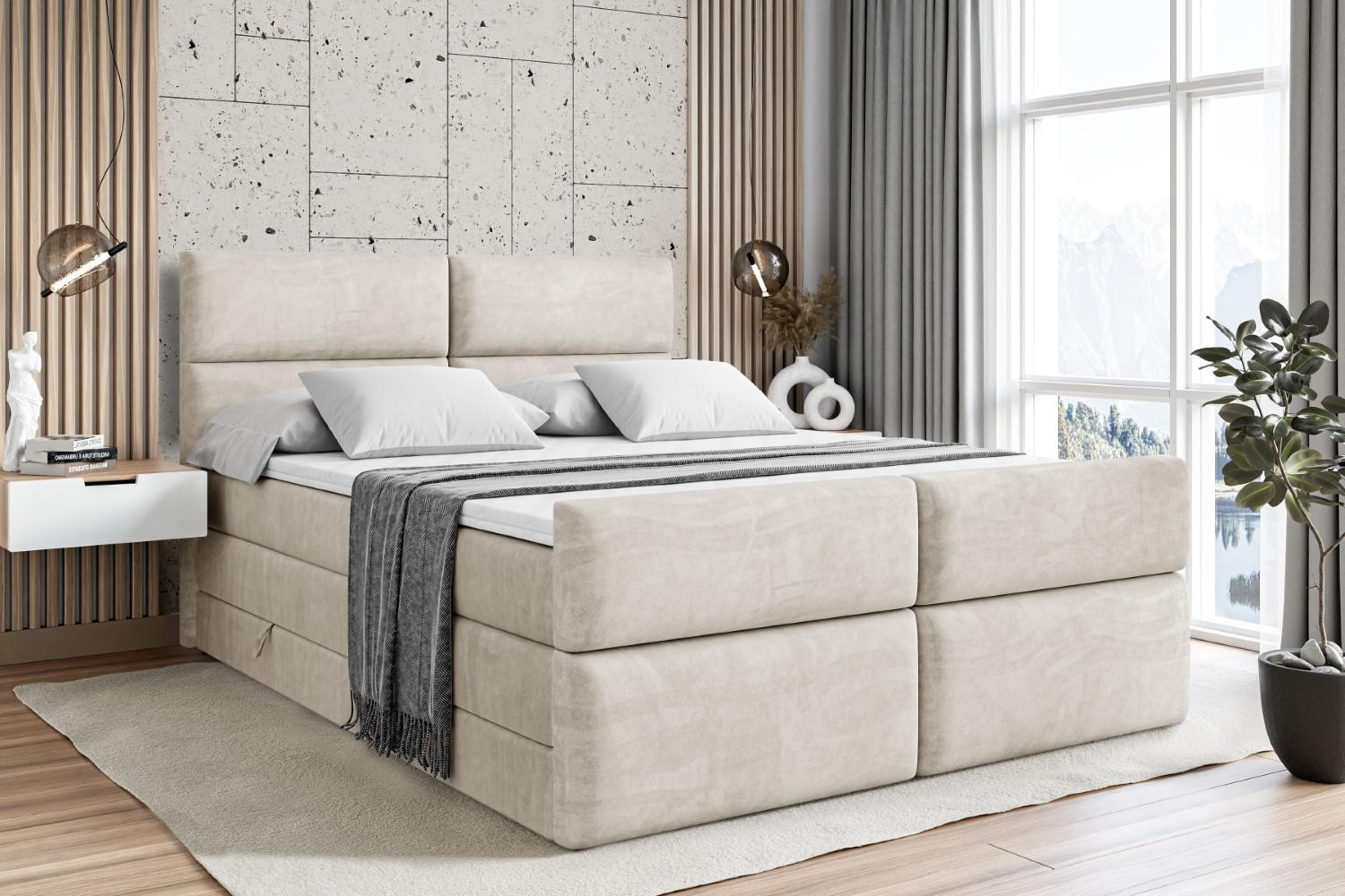 BOXSPRINGBETT BOXI3-Z KING - 120x200 - H3/H4 - Creme - Creme, Holzwerkstoff (120/200cm) - ALTDECOR