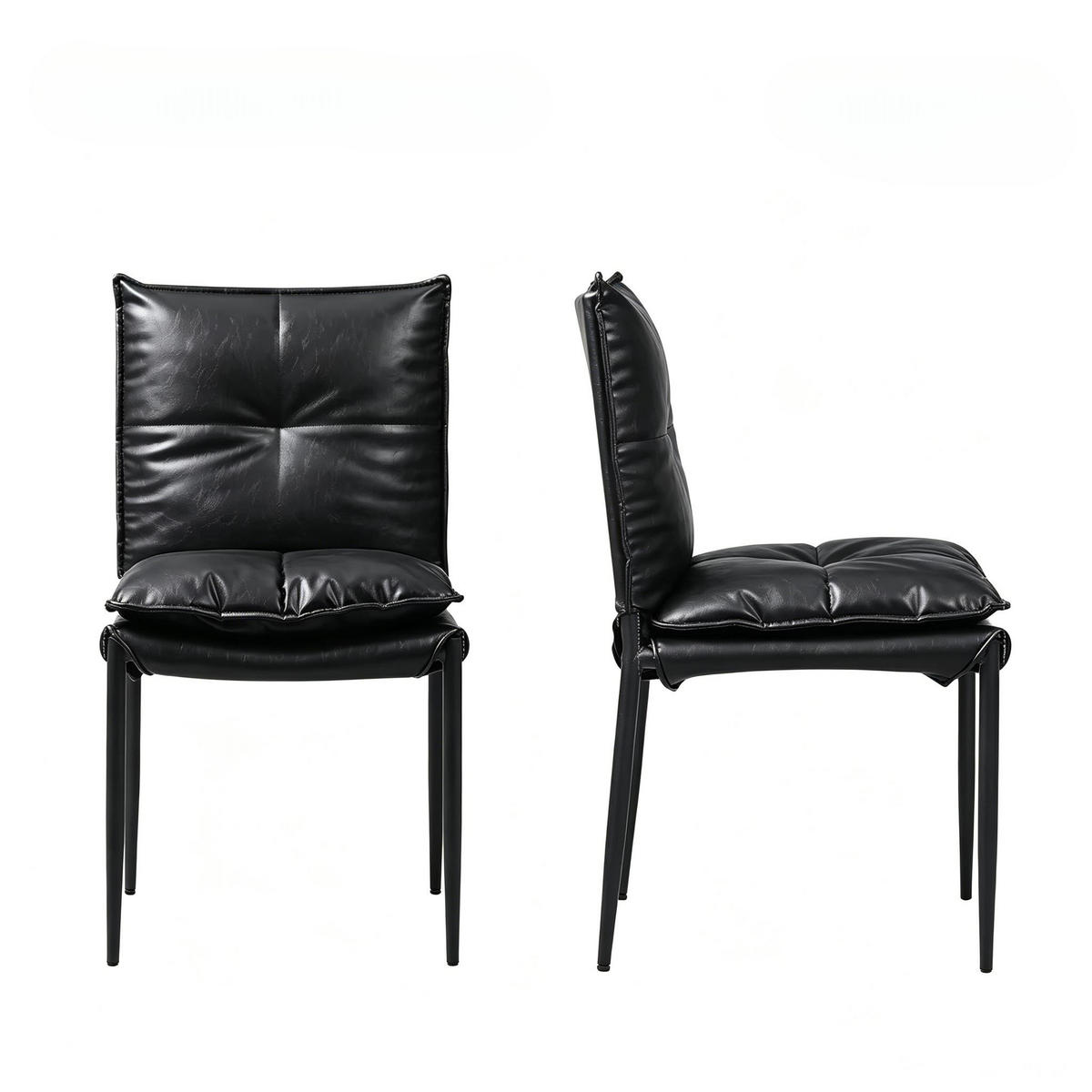 STUHL-SET DE-36235 2 Stück mit Kunstlederbezug Schwarz - Schwarz, Metall (55/87/48cm) - ComfortXL